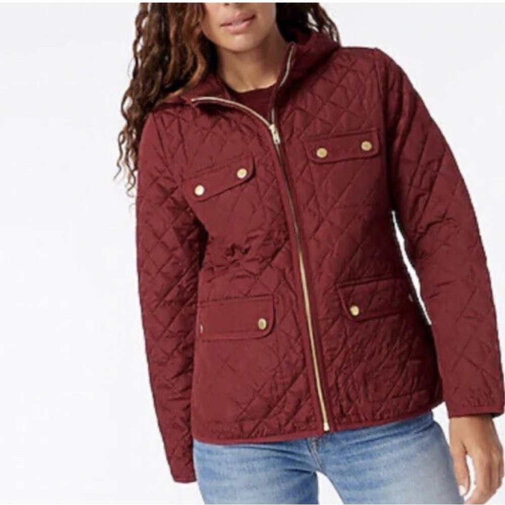 J Crew Burgundy Quilted Field Jacket Size Small